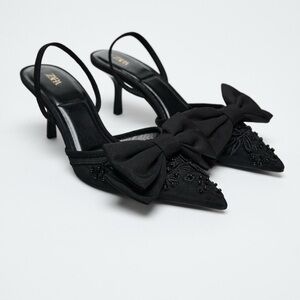 Open Back Bow Mesh Heels